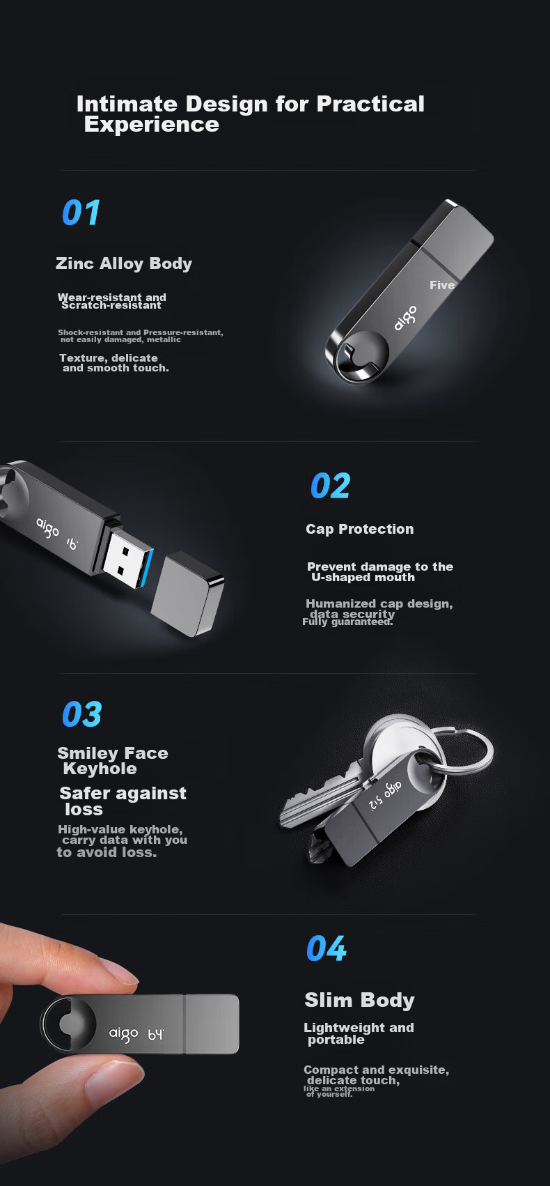 USB-накопитель Aigo U336, 64 ГБ, USB 3.2, металлический корпус, серия Smiley Office, черный