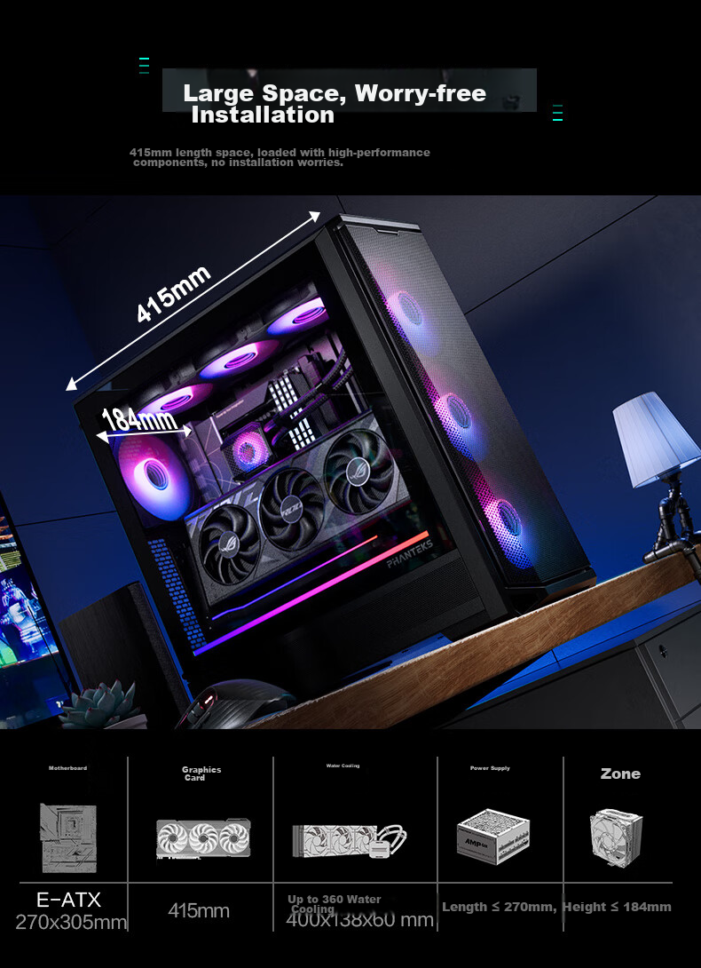Компьютерный корпус PHANTEKS G400A Black Mid-Tower ATX, с боковым окном, черного цвета, с поддержкой водяного охлаждения