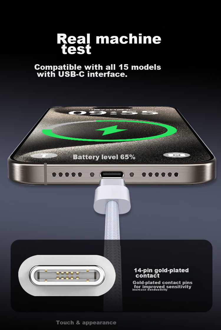 Кабель JOWOYE Apple 15, кабель данных для iPhone 16 Pro Max/Plus, кабель быстрой зарядки USB-C для iPad Pro/Air 5, плетеный кабель зарядки Type-C для CarPlay