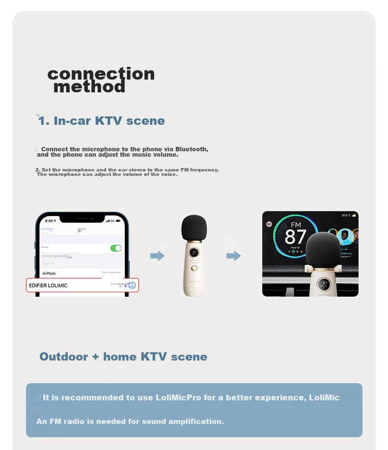 EDIFIER LOLIMIC Беспроводной Bluetooth FM караоке микрофон для автомобиля, портативный микрофон для пения, совместимый с мобильными телефонами и компьютерами