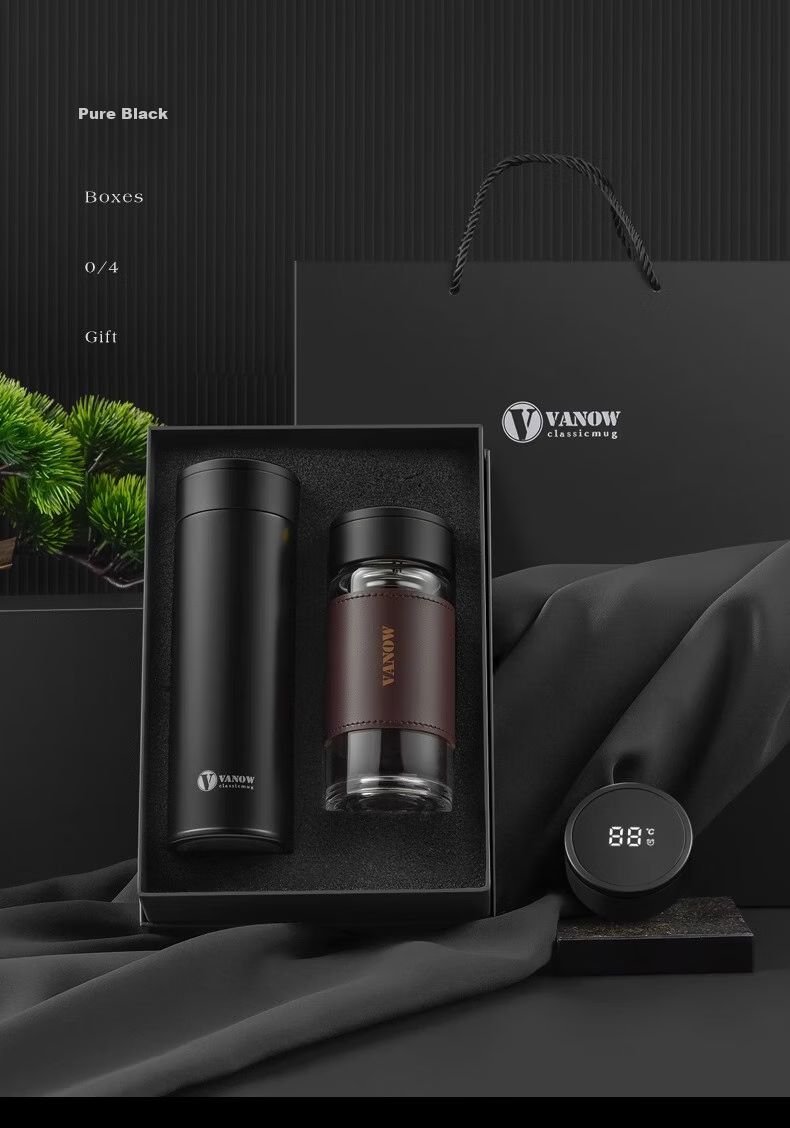 Умная термокружка Vanow с LED-дисплеем, 460 мл + 350 мл, 316 нержавеющая сталь, стекло, черный