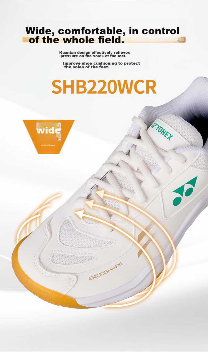 Кроссовки для бадминтона YONEX SHB220CR, износостойкие, амортизирующие, нескользящие, удобные, для соревнований и тренировок, белый и серебристый, размер 41