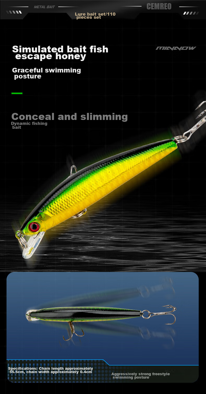 Набор рыболовных приманок Kemailei, 110 шт., для морской и пресноводной рыбалки, бионические мягкие приманки с грузилом и крючками