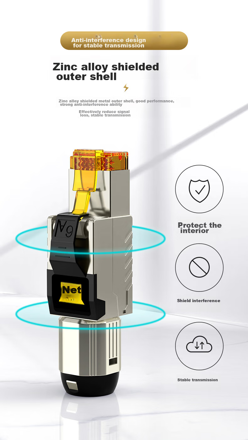WANJEED Cat6a Toolless Crystal Head, Engineering Grade CAT6a Shielded Toolless Crystal Head 8P8C, 10 Gigabit RJ45 Computer Network Cable Connector Network Connector WJ-15321