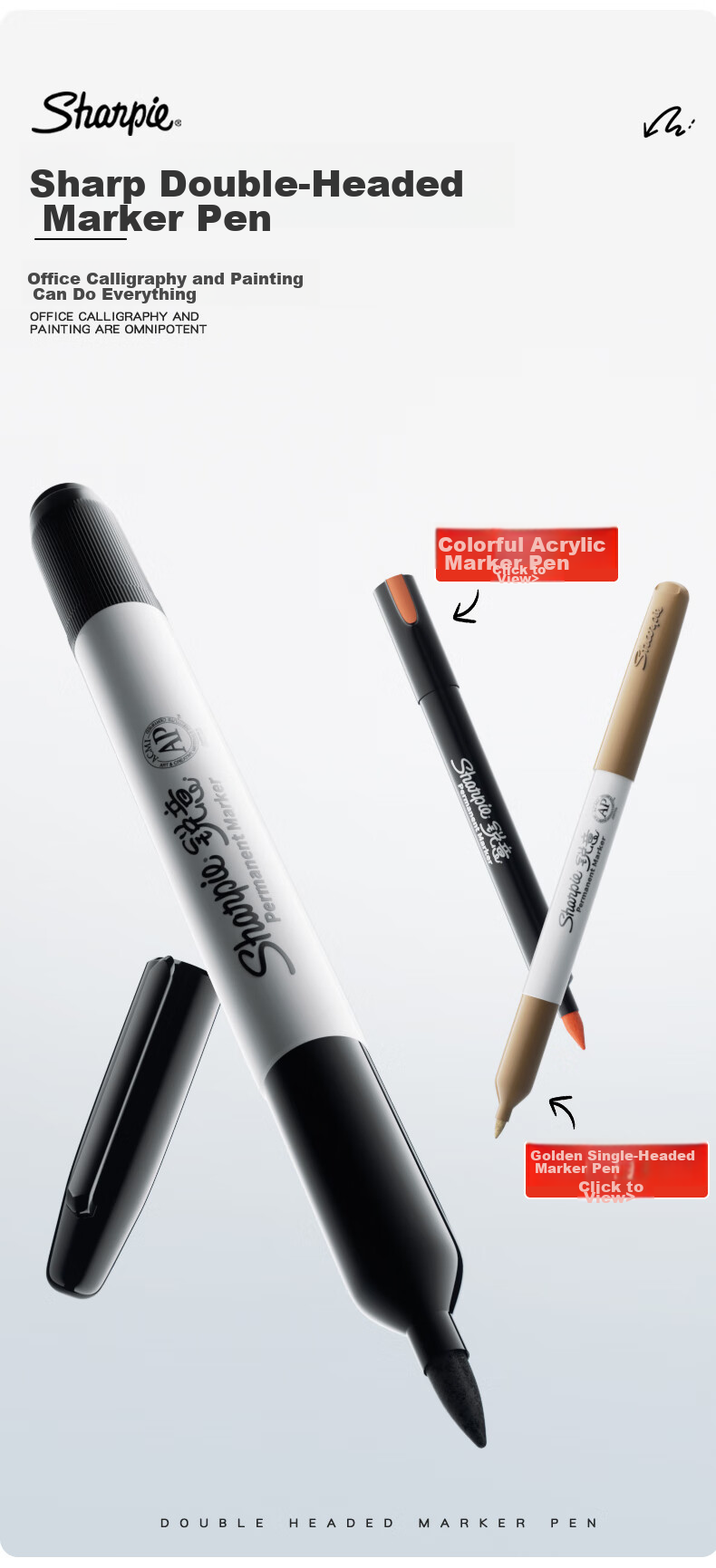 Маркер Sharpie Dual-Tip Fine 0.5мм, Широкий 2.5мм, Черный, на Масляной основе, водостойкий, быстросохнущий, для маркировки, плакатов, росписи, акварельных работ, обучения