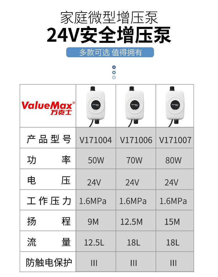 万克士（ValueMax）V171007
增压泵家用水泵自来水热水器增压加压泵微型管道水泵全自动自流泵