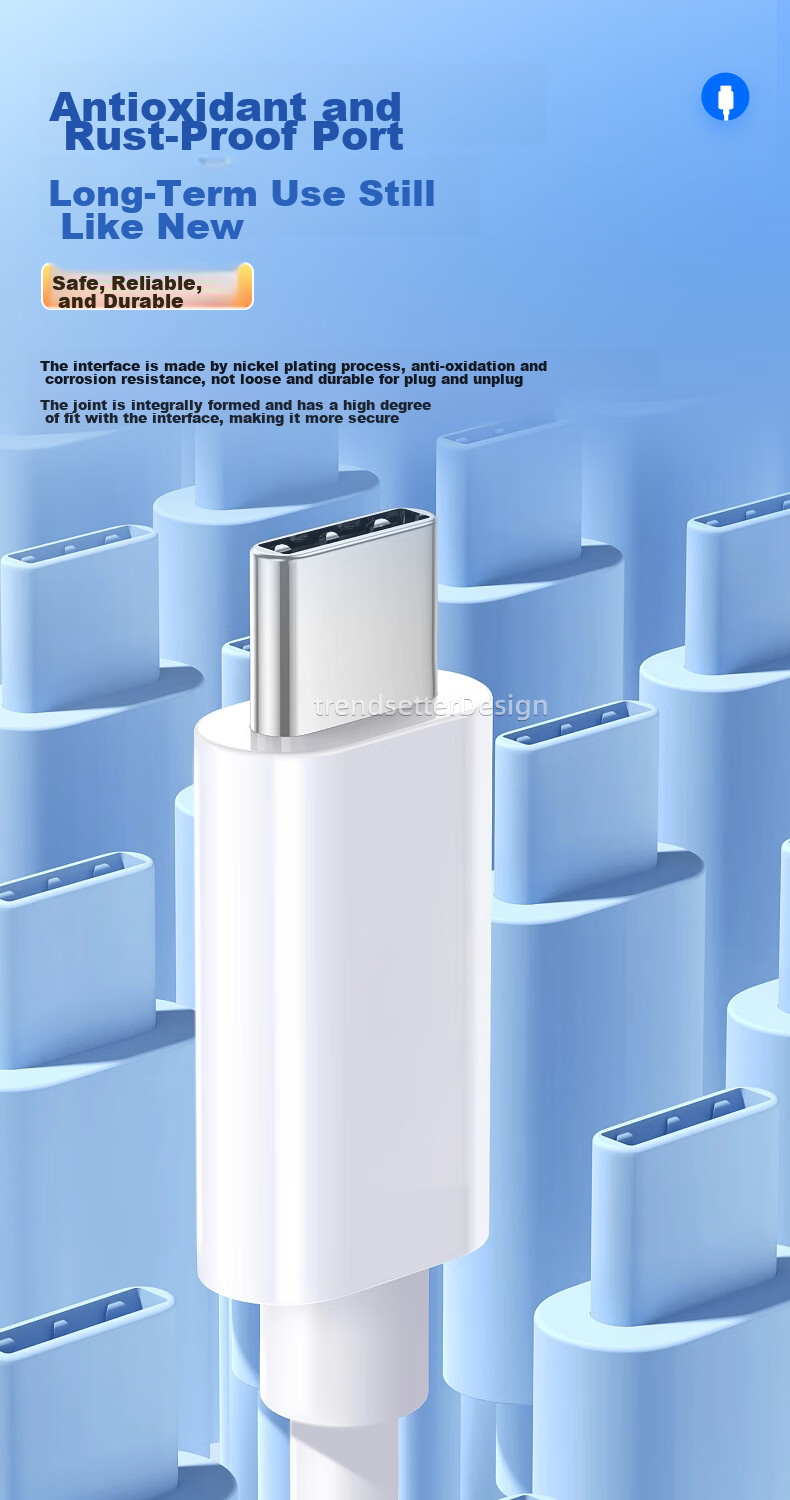 Кабель Trendsetter Dual Type-C 65W, 1м, белый, для быстрой зарядки телефонов Huawei, Xiaomi, Vivo, Samsung, OPPO