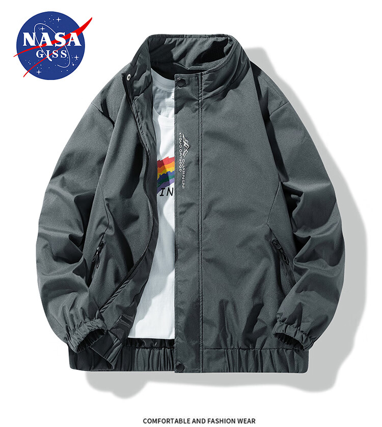 Мужская куртка NASA GISS, трендовая, весна-осень, с воротником-стойкой, свободная, повседневная, универсальная, черная, XL