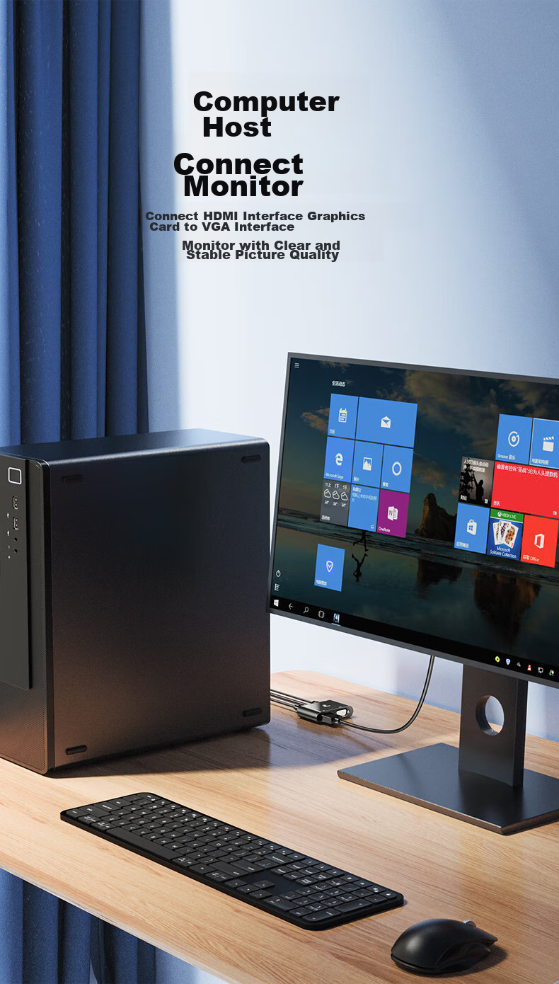 Конвертер BIAZE VGA в HDMI + VGA с аудио, разветвитель, удлинитель, один вход два выхода, подключение компьютера к телевизору или проектору
