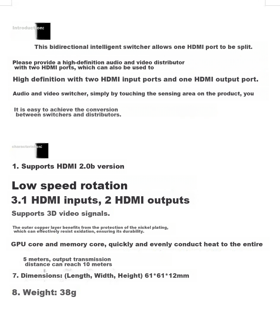 HDMI 2.0 переключатель BIAZE, 2 входа/1 выход, 4K/60Hz, HD видеораспределитель, двунаправленный, для ноутбуков, ТВ-приставок, телевизоров, проекторов
