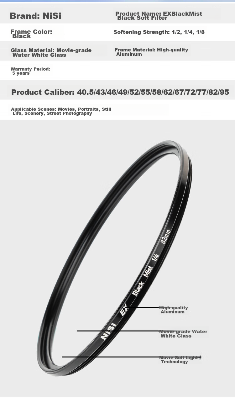 NiSi 1/4 Black Soft Filter, 95мм, EX, алюминиевая рама, мягкий объектив, четверть смягчающий фильтр, диффузионный фильтр, виньетирующий фильтр, портретный фильтр для беззеркальных и зеркальных камер