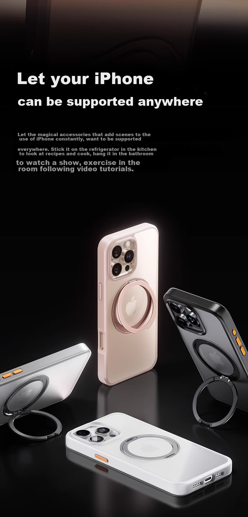 Чехол TORRAS Pivot для Apple iPhone 16 Pro Max, золотой, с магнитным кольцом