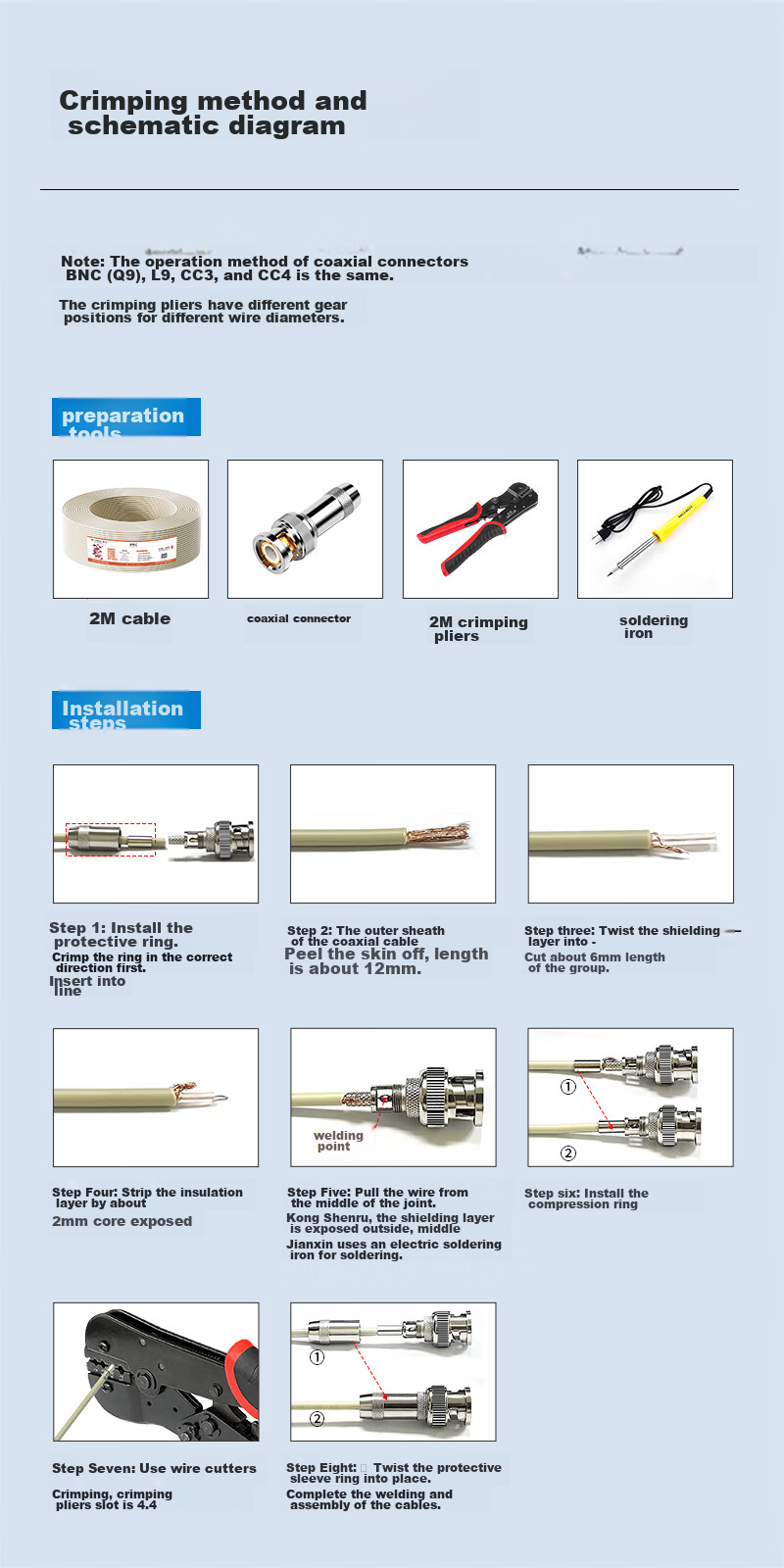 BOYANG BNC Connector BNC-J 2M Two Gigabit Q9 Connector E1 Terminal DDF RF Cable Plug Coaxial SYV-75 Cable Connector 10 Pieces BY-Q9