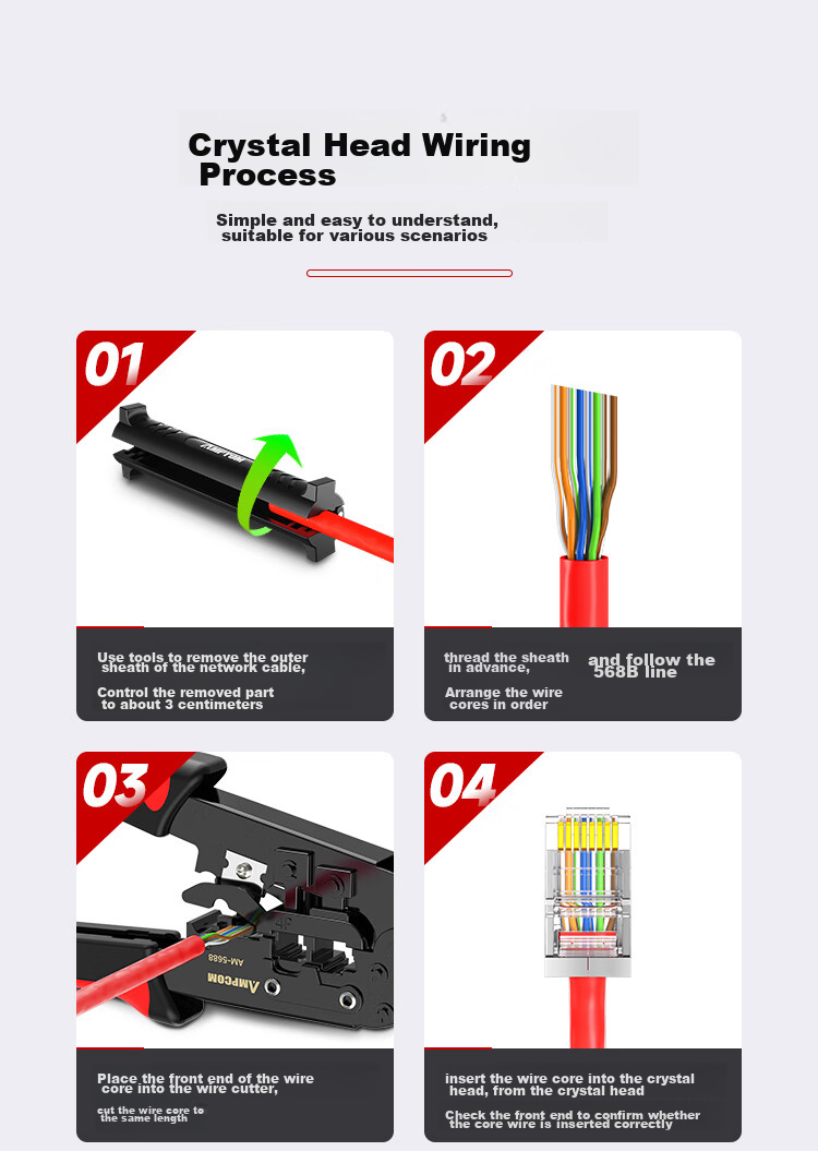 Сетевой коннектор AMPCOM категории 6, экранированный FTP, Gigabit Ethernet, RJ45, 8P8C, чистая медь, позолоченный, 100 шт.
