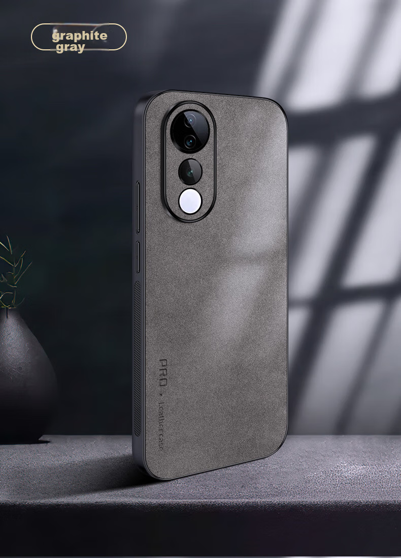 Чехол для телефона Shangsu для Vivo S19, противоударный, с полной защитой объектива, из силикона с внешним слоем из натуральной кожи ягненка, черный