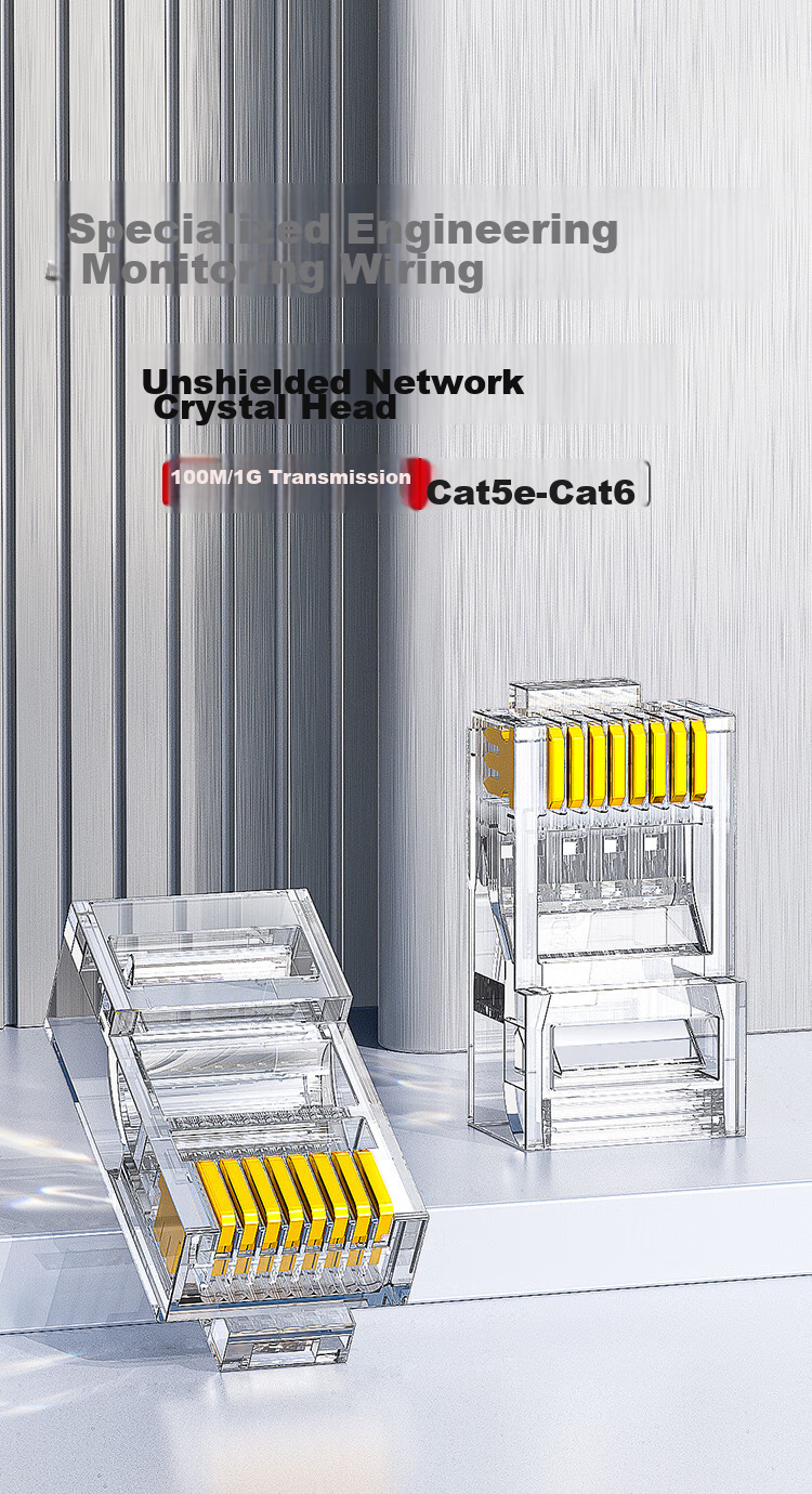 Коннекторы AMPCOM Crystal Head Cat5e, 30 шт., позолоченные, 30U, для гигабитных Ethernet кабелей, RJ45, 8P8C
