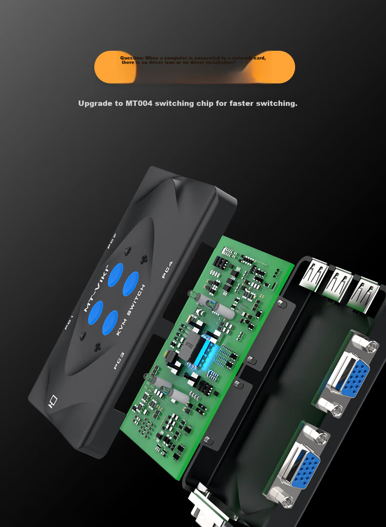 KVM-переключатель MT-Viki MT-401, 4-портовый, VGA, USB, с кабельным управлением и кнопками