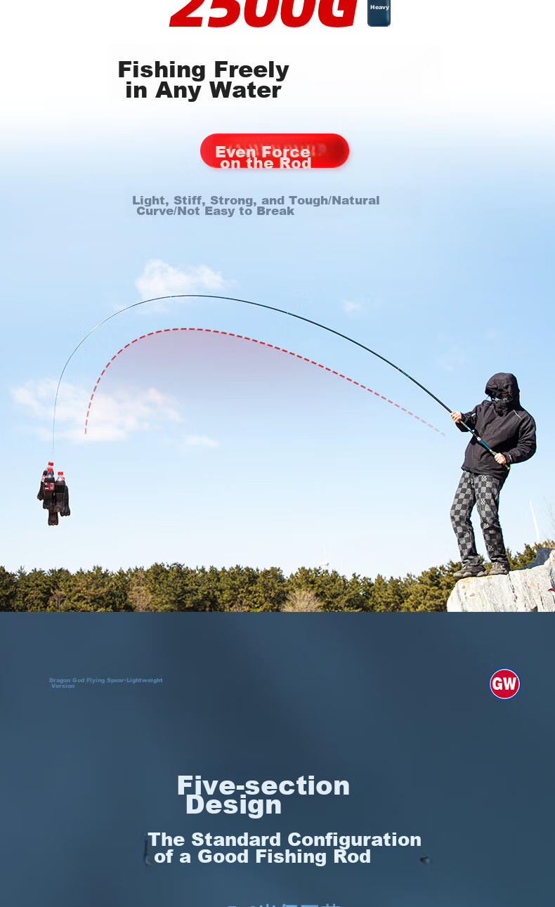 Удилище GW Dragon Spirit Flying Spear Lightweight Version, 4.8 метра, ультралегкое, ультрапрочное, 28-тюнинговое, высокоуглеродистое композитное
