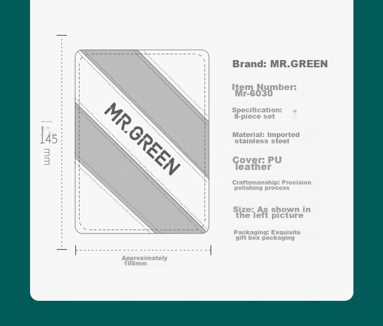 Набор маникюрных инструментов MR.GREEN, 8 предметов, немецкий стиль, импортная нержавеющая сталь, Mr-6030