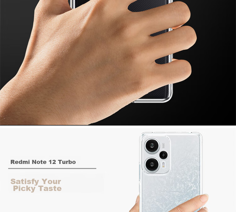 ESCASE Чехол для Xiaomi Redmi Note 12 Turbo, прозрачный, ультратонкий, противоударный, TPU, с отверстием для шнурка