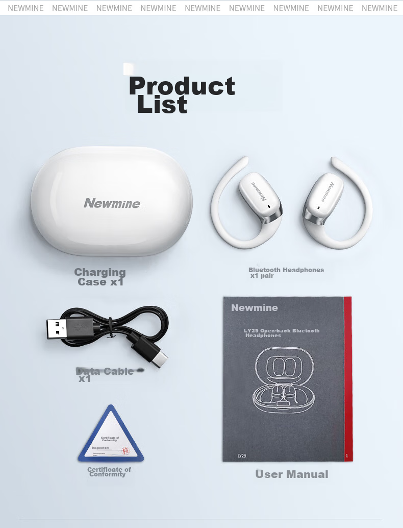 Беспроводные наушники Newmine LY29 Open-Ear, True Wireless, высокое качество звука, для спорта, бега, звонков, шумоподавление, совместимы с Apple, Xiaomi, Huawei, белые