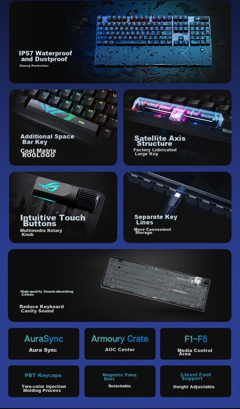 Механическая клавиатура ROG Ranger 2 RX PBT Edition, проводная, игровая, с RGB-подсветкой, черная