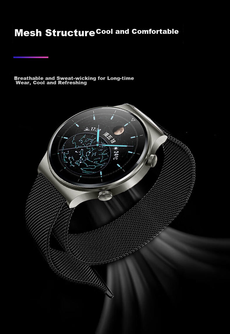 Ремешок Stiger Milanese для Huawei Watch 5/4/GT6/5/4/3/2/Pro, Honor Magic2, OPPO Watch 4 Pro, Титановый Серый, 22мм