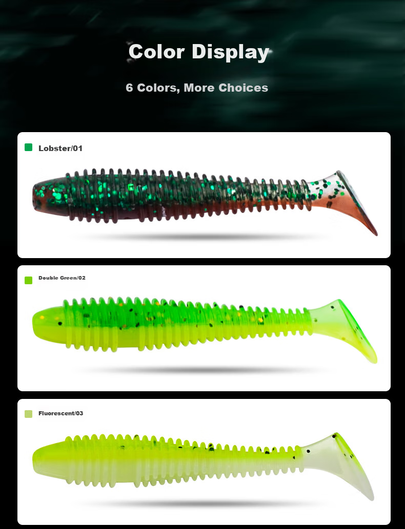 Мягкая приманка Guowangliya Lure T-Tail, 20 шт., искусственная приманка для пресноводной ловли, для окуня и жереха, с головкой-грузилом