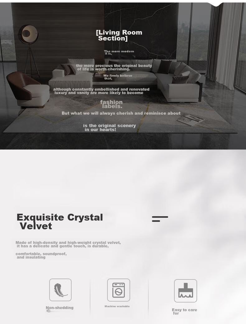 Ковер MOON TIME Crystal Velvet для гостиной, 180x250 см, мягкий, нескользящий, современный минимализм