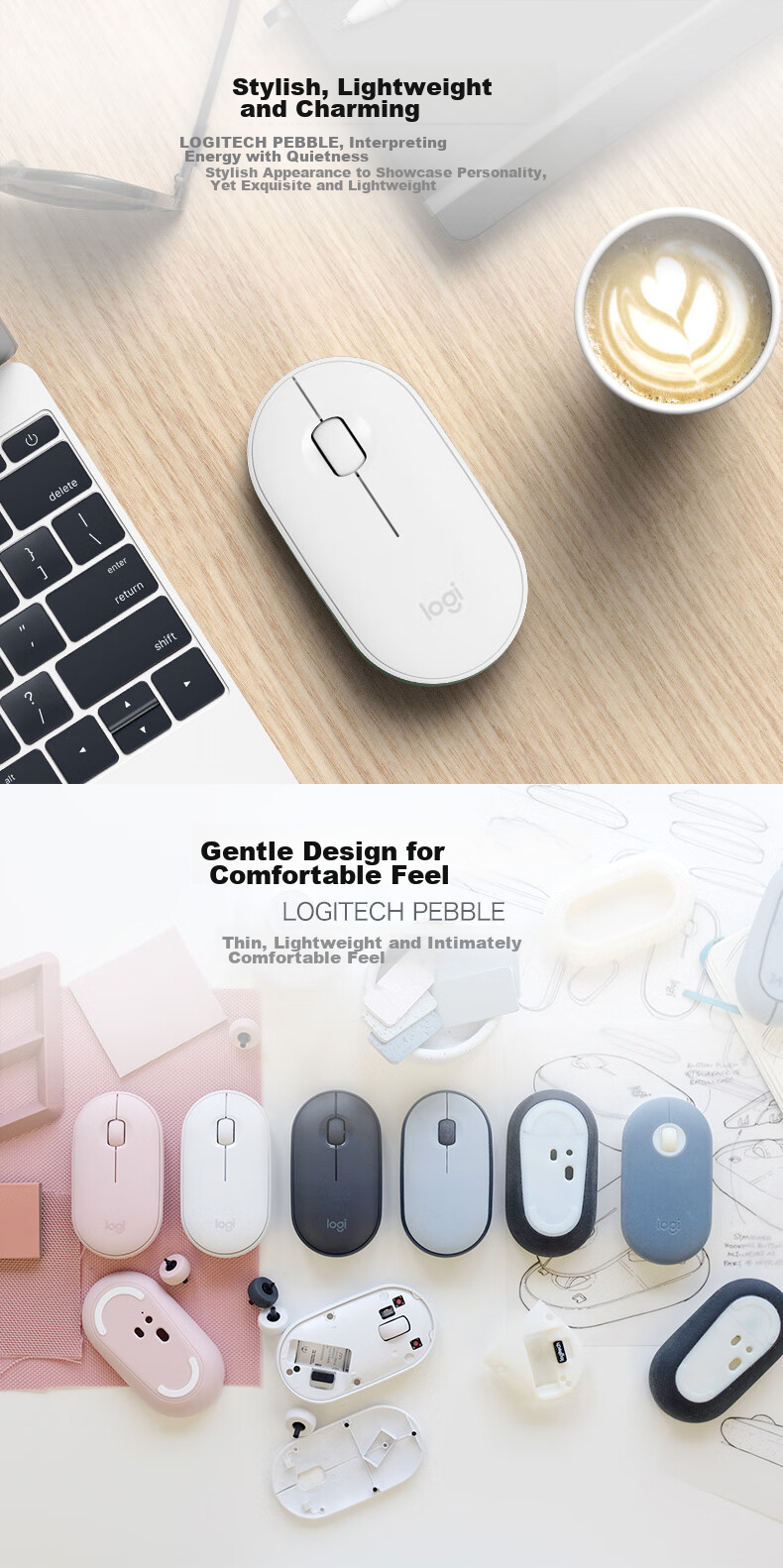 Беспроводная мышь Logitech Pebble, Bluetooth, офисная, тихая, симметричная, графитовый черный