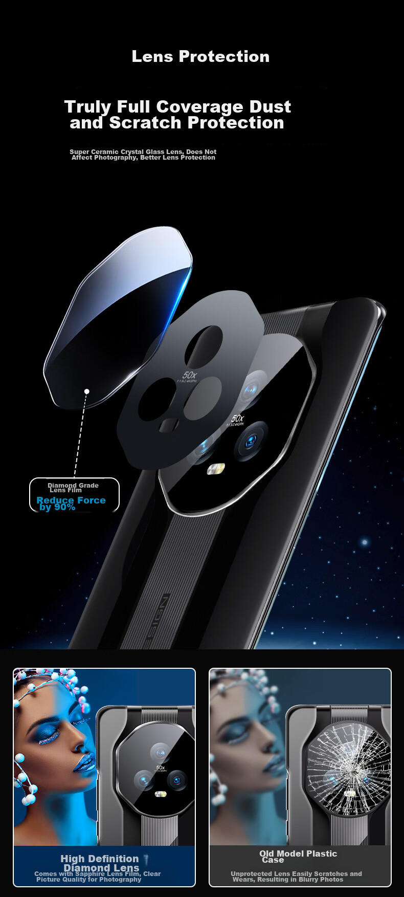 Керамическая накладка KEKLLE для Honor Magic5, ультратонкая, бизнес-стиль, черная, противоударная, с защитой камеры