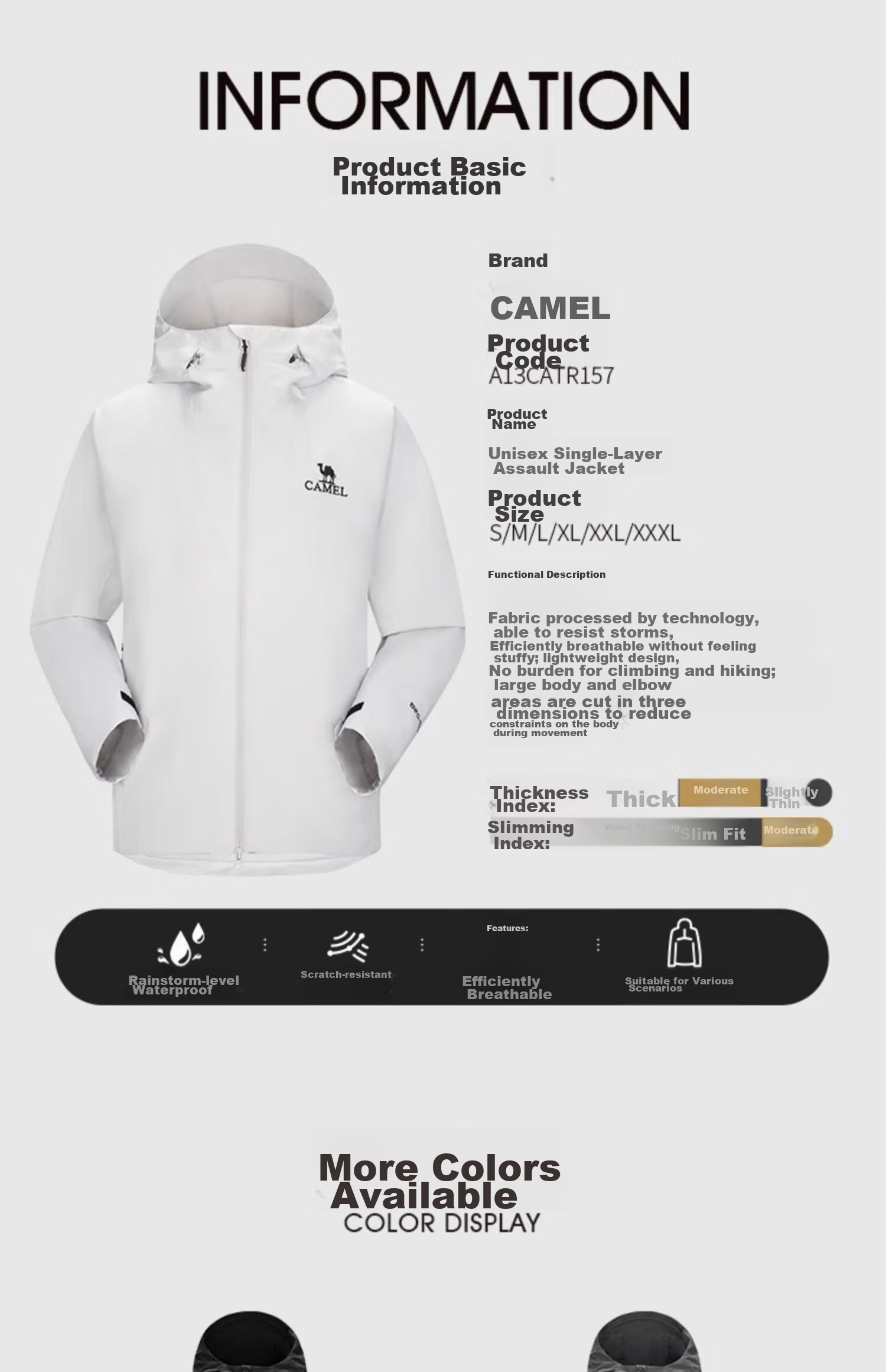 CAMEL Водонепроницаемая куртка для улицы, однослойная, унисекс, размер L, цвет "пушечная сталь"