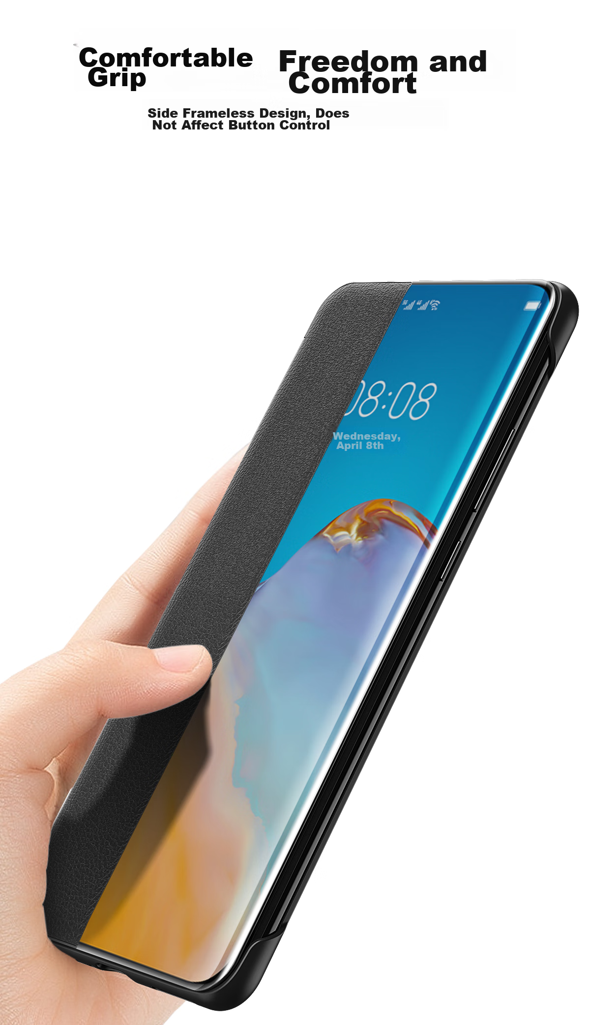 Чехол-книжка ZhengJian из натуральной кожи для Huawei P40 Pro, с окном Smart View, черный