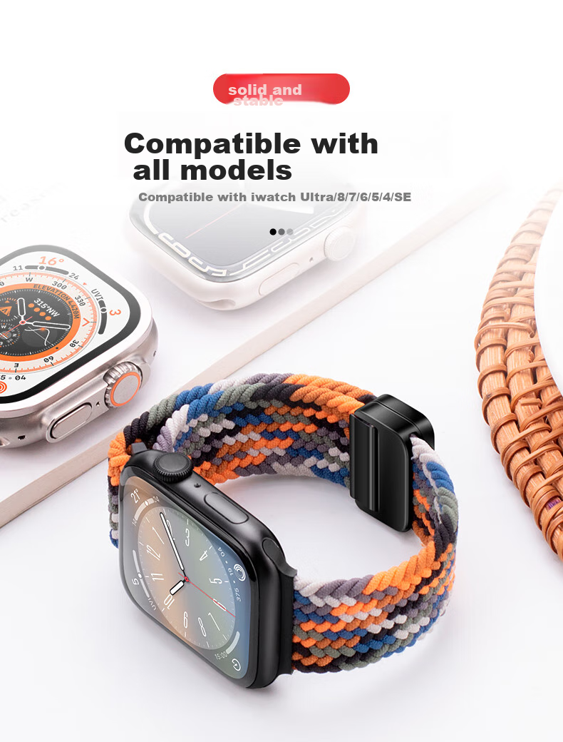 Ремешок BHO для Apple Watch Series 11/Ultra3/S10/SE3, плетеный нейлоновый ремешок с магнитной застежкой