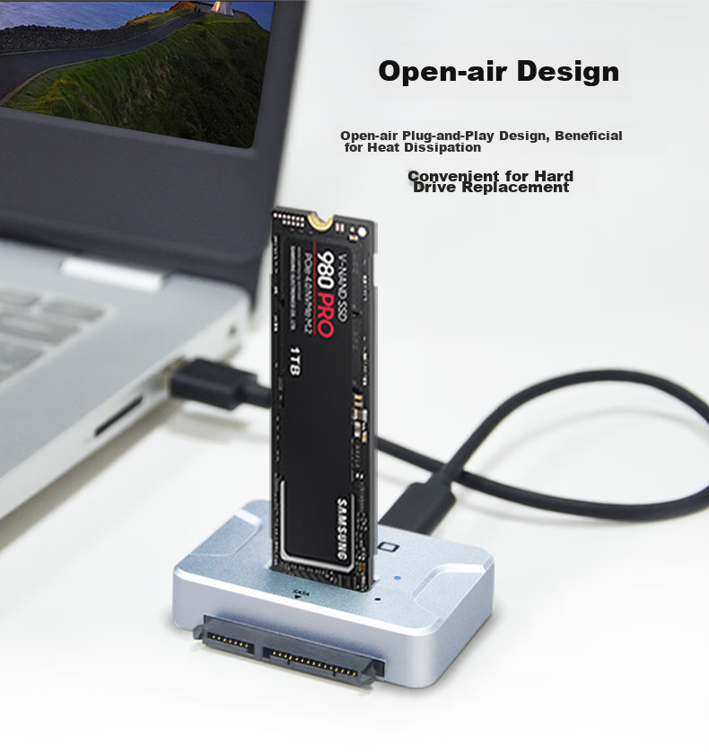 Внешний корпус AOKO AE28SL для M.2 NVMe/SATA SSD и 2.5/3.5" HDD/SSD, USB 3.2 Gen2, Type-C, серебристый