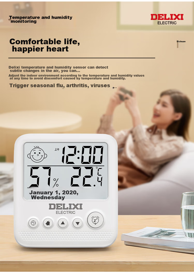 Электронный термометр-гигрометр DELIXI ELECTRIC, настенный, точный, с внешним датчиком, для детской комнаты и теплицы, с функцией будильника и календаря