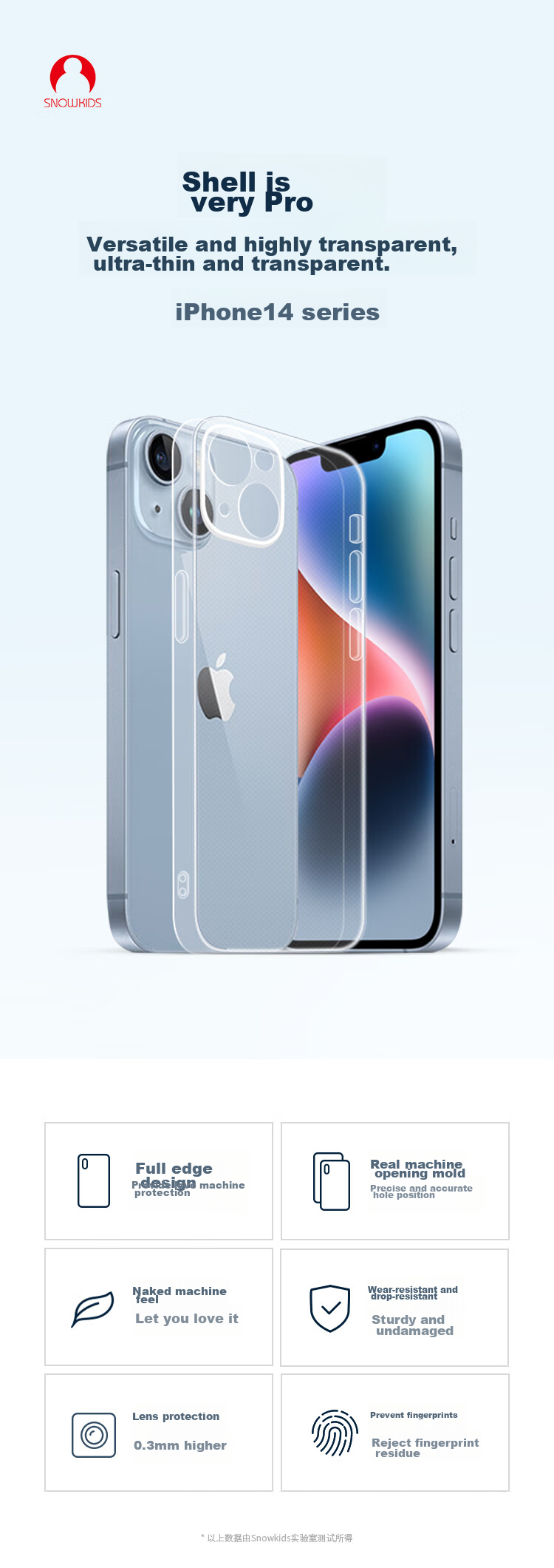 Чехол Snowkids для iPhone 14 Plus, противоударный, ультратонкий, прозрачный, с защитой камеры
