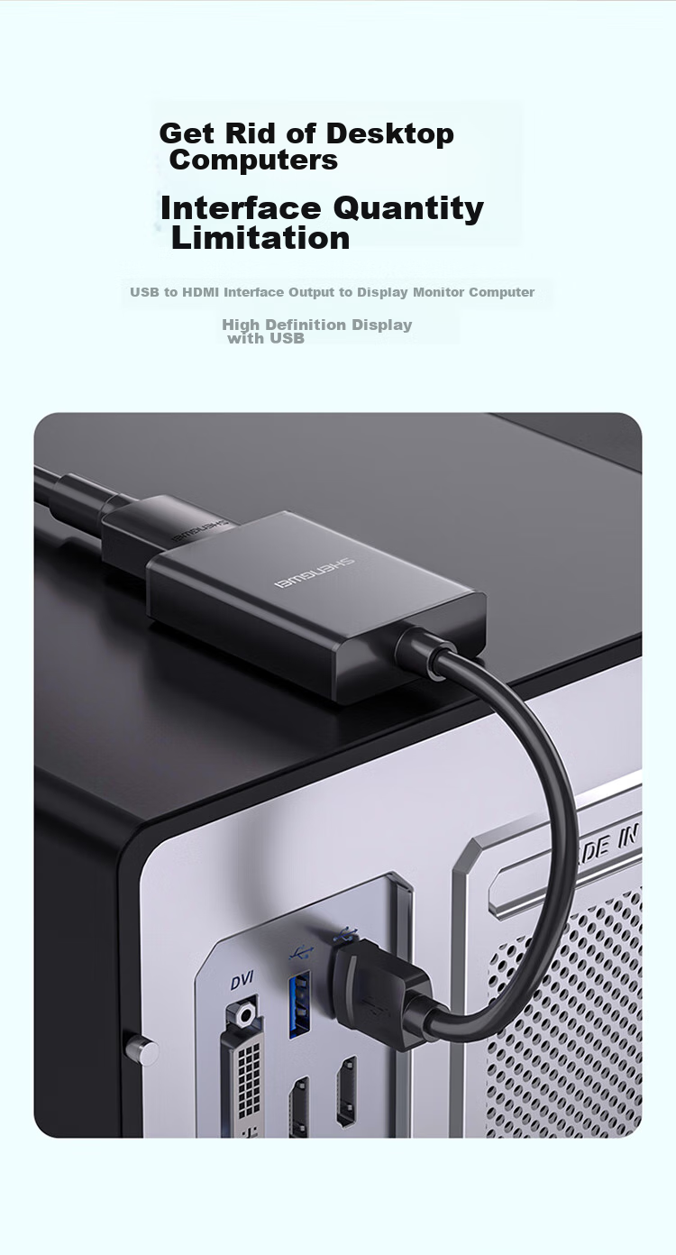 Shengwei USB to HDMI конвертер-адаптер, 1080p HD, двухэкранное расширение для ноутбука/хоста, внешняя видеокарта для подключения к телевизору, проектору, монитору, AUH0015G