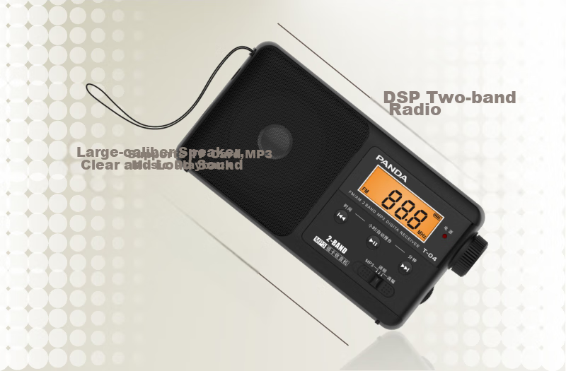Портативное цифровое радио Panda T-04 с FM/AM, MP3-плеером, слотом для TF-карты и встроенным аккумулятором (черный)