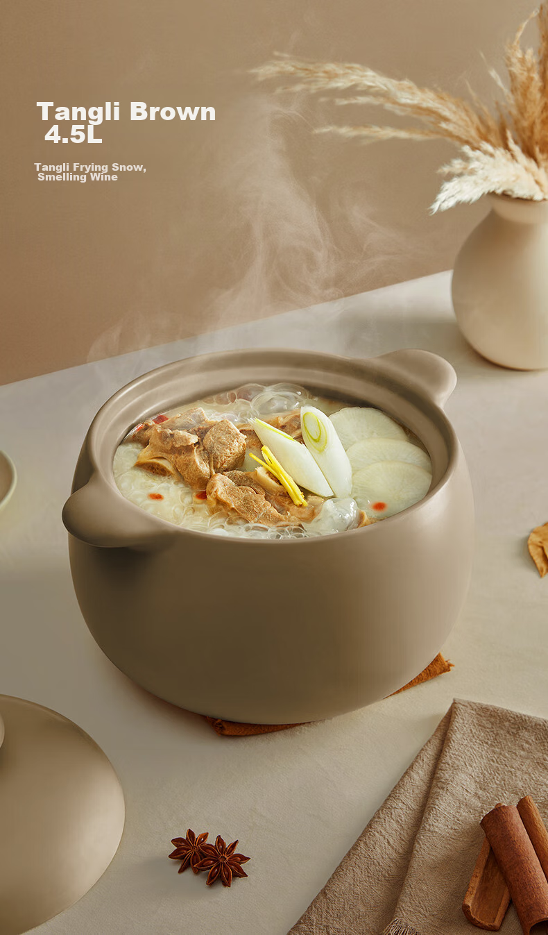 Кастрюля Velosan "Гусиное яйцо", керамическая, 4.5 л, для супов и тушения, подходит для газовых плит, белая с розовым ободком