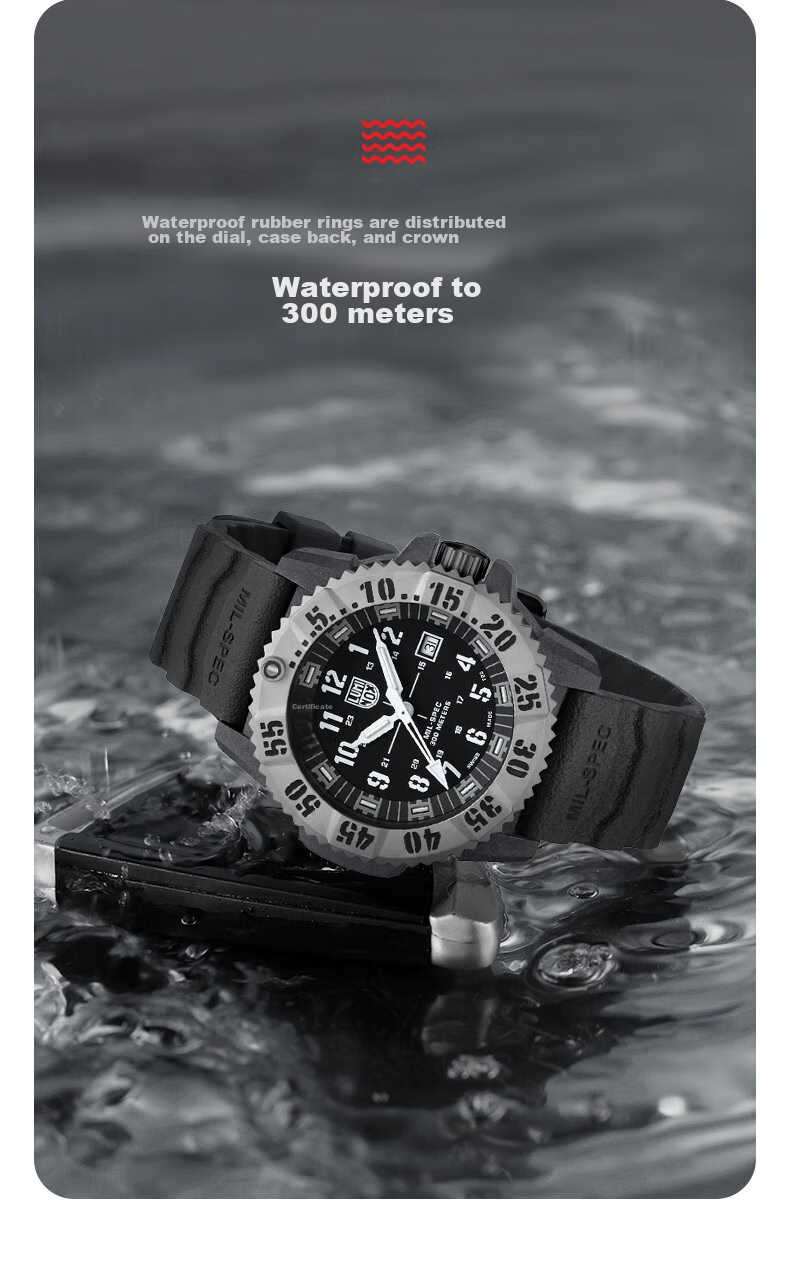 Швейцарские часы Luminox Military Standard 3351, мужские, спортивные, кварцевые, водонепроницаемые до 300 м, с резиновым ремешком, корпус из углеродного волокна