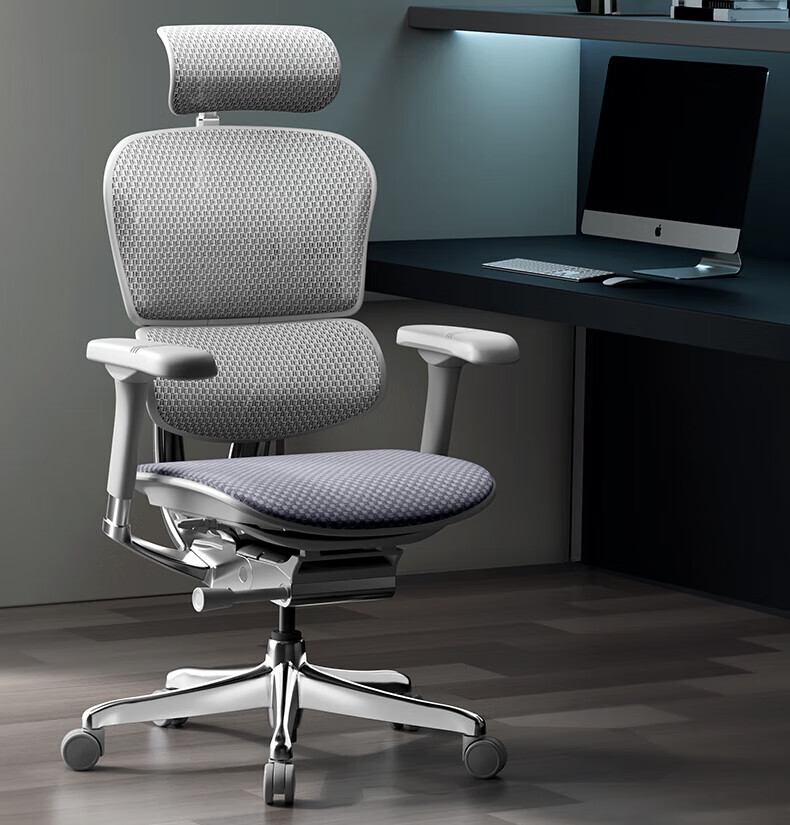 Эргономичное офисное кресло Ergonor E2, компьютерное кресло, серебристо-белое (облачная подушка)