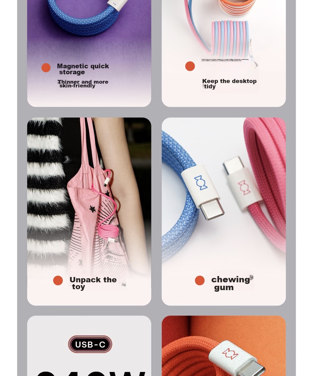 Кабель CANDYSIGN MagTie, USB C-C, 60W, 3A, 1.6м, белый