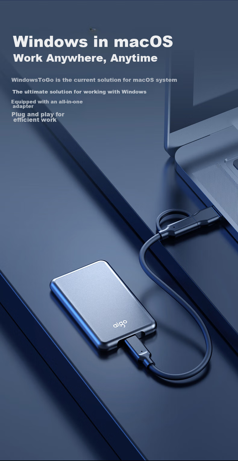 Портативный твердотельный накопитель Aigo 1TB, USB 3.2 Type-C, 520 МБ/с, внешний SSD