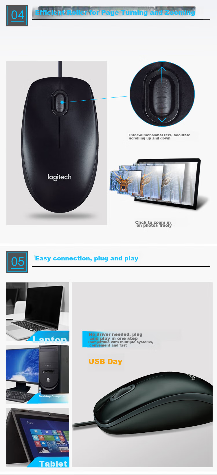 Проводная мышь Logitech M100r, симметричная, для офиса, для больших рук, черная