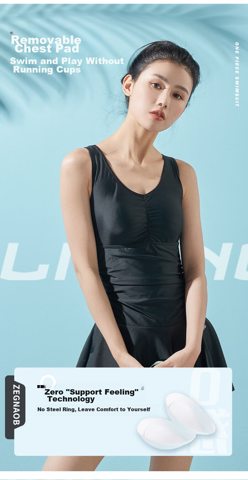 Купальник-платье Li-Ning, цельный, с трусами-шортами, пуш-ап, контроль живота, утягивающий, для отпуска, черный, размер M