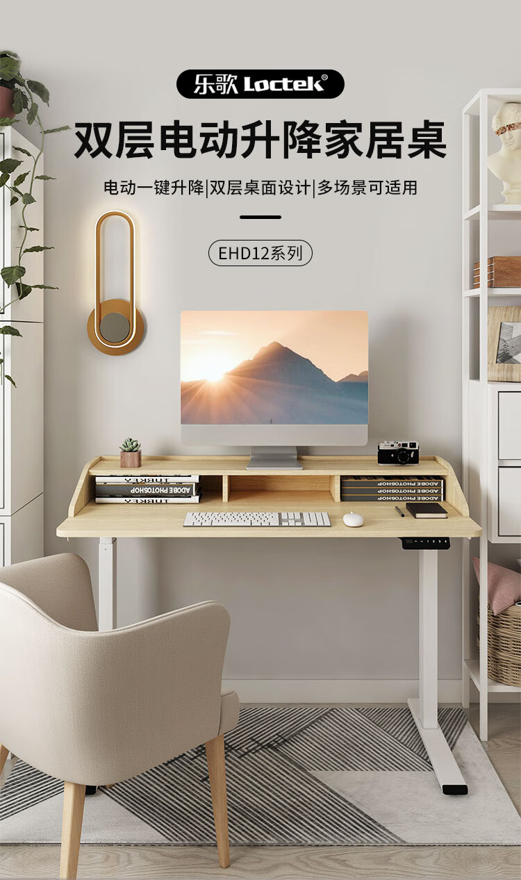 乐歌（Loctek）双层智能电动升降电脑桌学习桌现代简约1.2米家用写字书桌EHD12