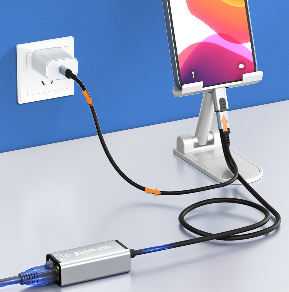 Переходник ULT-unite Lightning на RJ45 Ethernet, 100 Мбит/с, с портом зарядки, 0.5 м