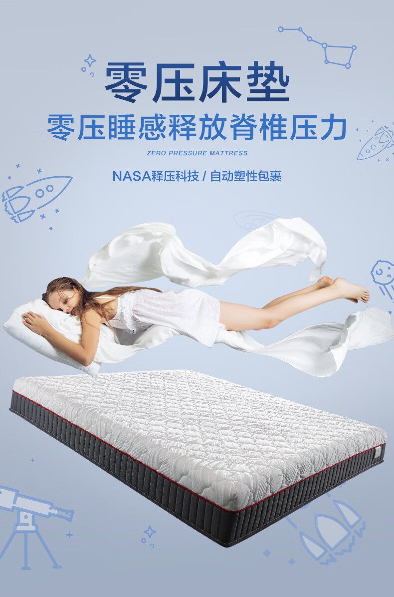 慕思（de RUCCI）零压 记忆棉床垫 独立筒弹簧零压慢回弹床垫子五星级酒店款 150*200*22CM
