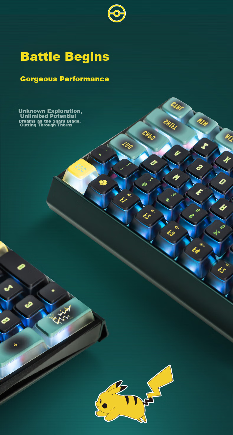 CHERRY MX3.0S Wireless Mechanical Keyboard Pikachu Co-Branded Edition, 108-клавишная игровая клавиатура, Bluetooth, трехрежимная беспроводная офисная клавиатура